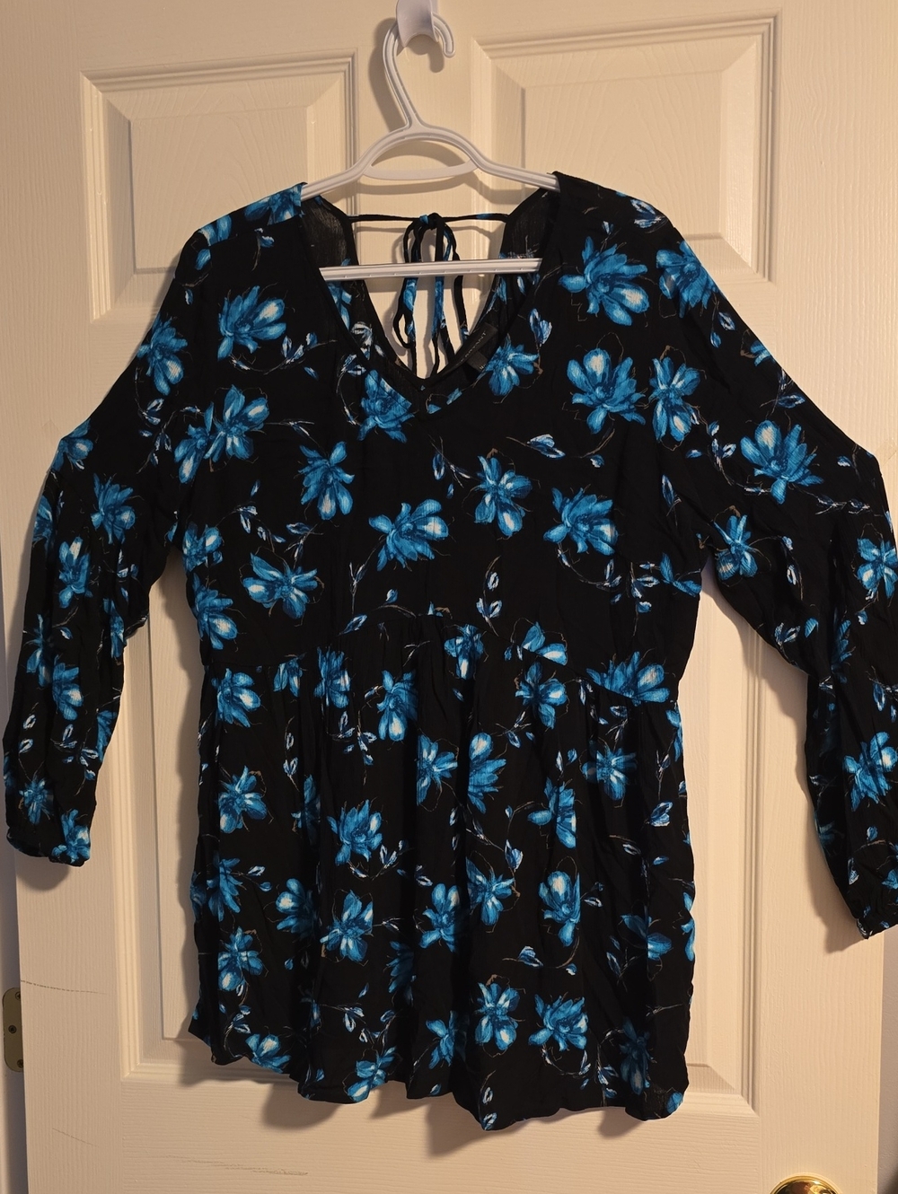 Lane Bryant Black Tunic with Bright Blue Floral Print